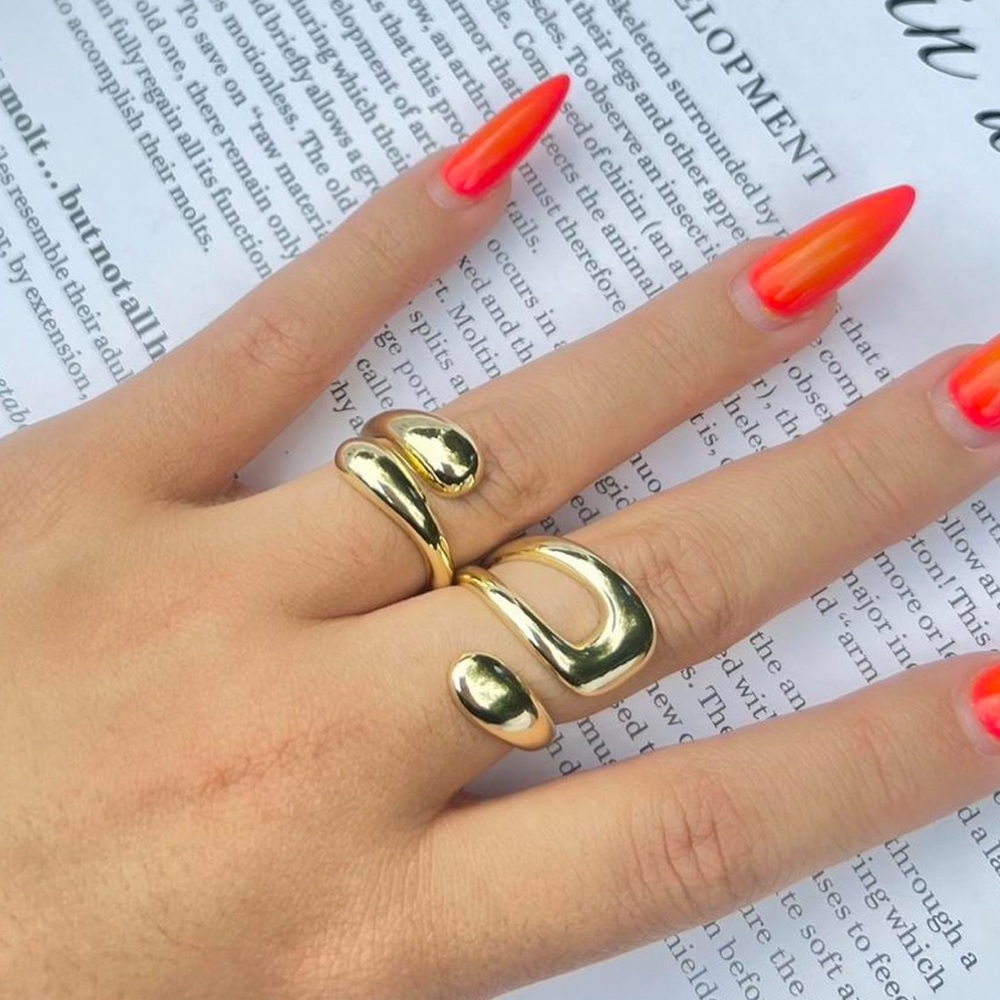 2pc Gold Irregular Cross-Design Rings - Picture 4 of 5